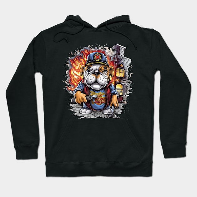 Accountant English Bulldog t-shirt design, a bulldog wearing a firefighter's helmet and holding a hose Hoodie by teestore_24